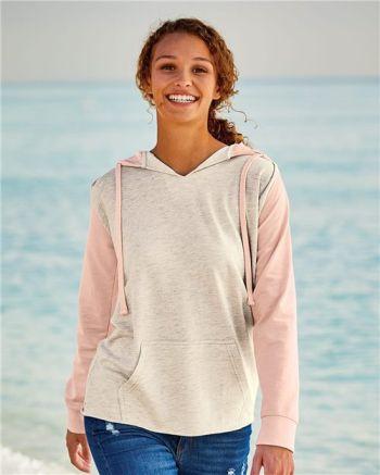 MV Sport W20145 - Women's French Terry Hooded Pullover with Colorblocked Sleeves